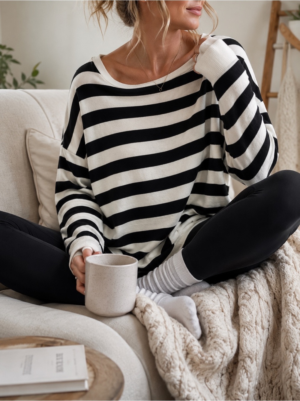 Divided Oversized Black & White Scoop Neck Sweater